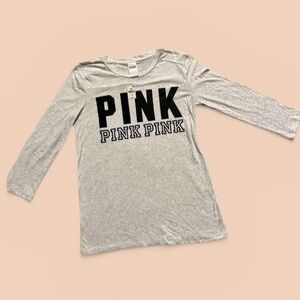 PINK Victoria's Secret Grey Long-Sleeve Tee with Black Logo